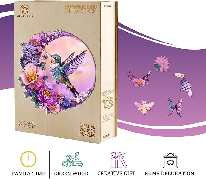 Jigfoxy Wooden Puzzles for Adults, Hummingbird Wood Puzzles Adult, Unique Animal Shape Wooden Jigsaw Puzzles for Adults, Birthday Gifts for Puzzle Lovers, Family, Friend (XL-17.3 * 16.6in-500 pcs)